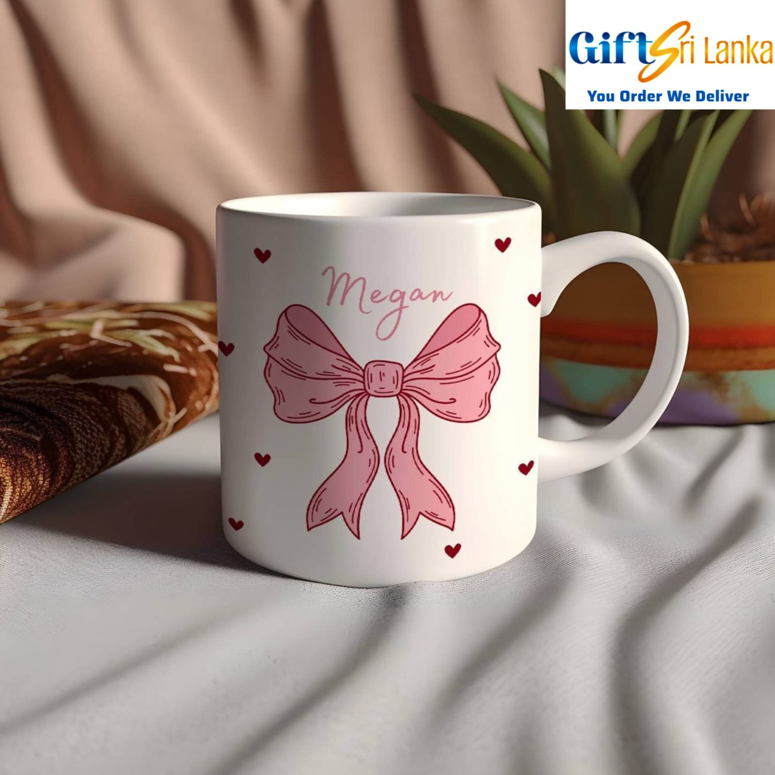Personalized Name Mug with Bow & Heart Accents