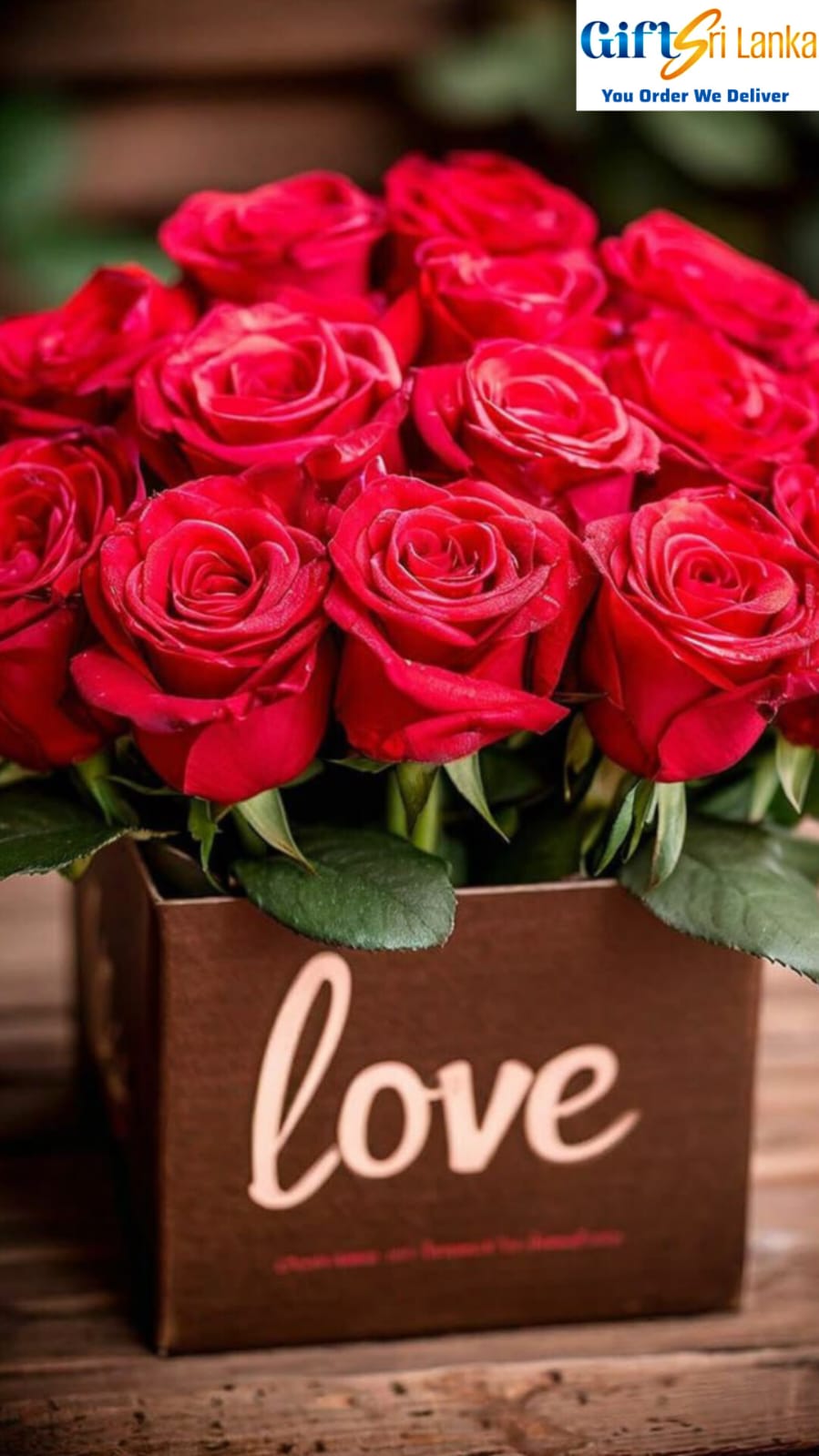 "Love" Square shape Bucket with Red Roses - Red Roses - 15