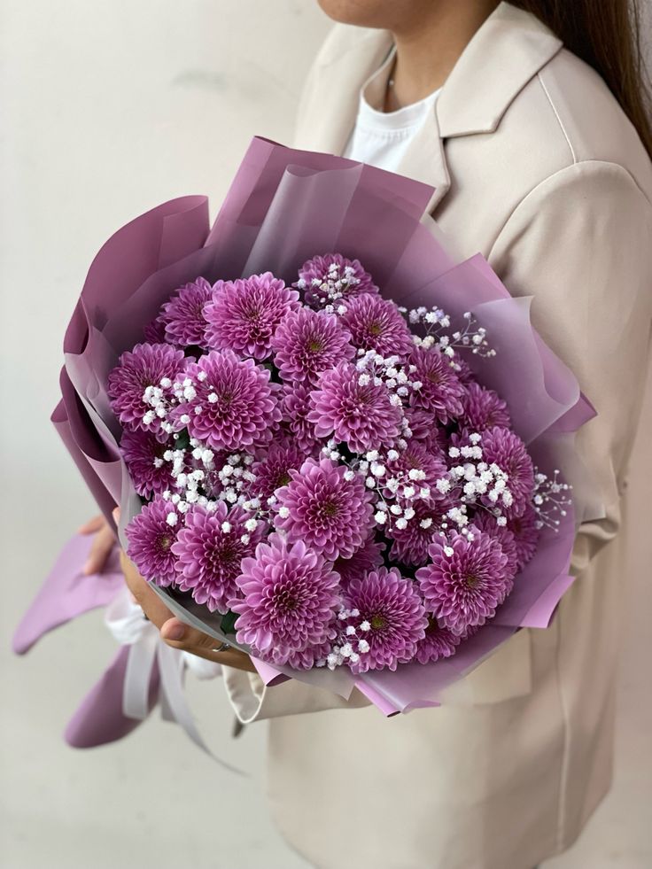 Button Mum Bouquet with Baby’s Breath