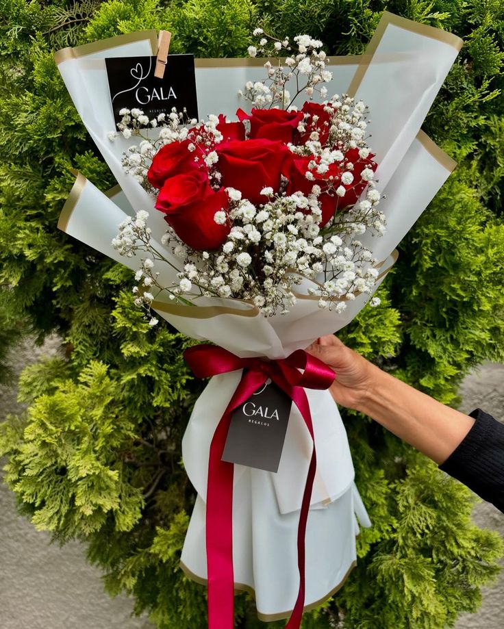 Red Rose & Baby’s Breath Bouquet