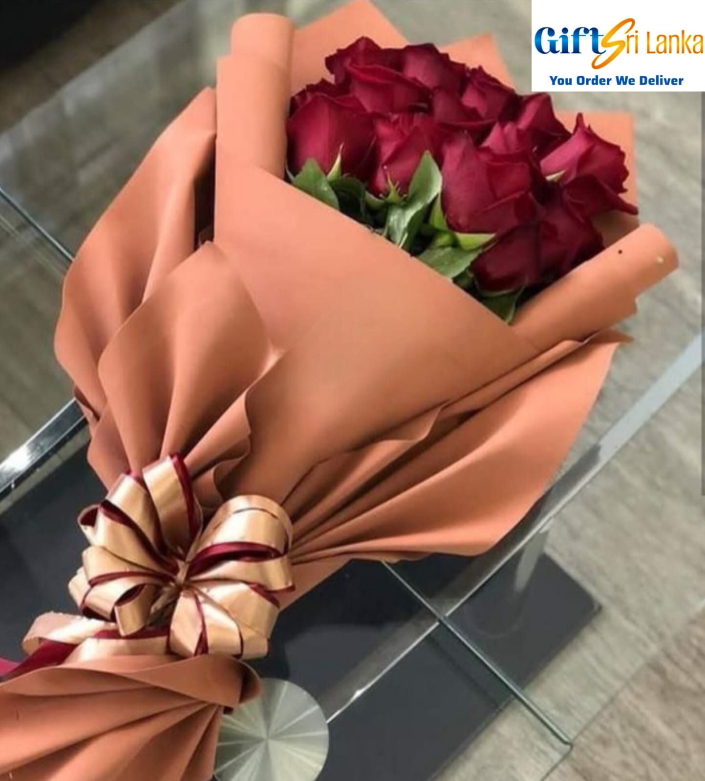 Elegant Red Rose Bouquet with Gold Ribbon Wrap - Red Roses - 15