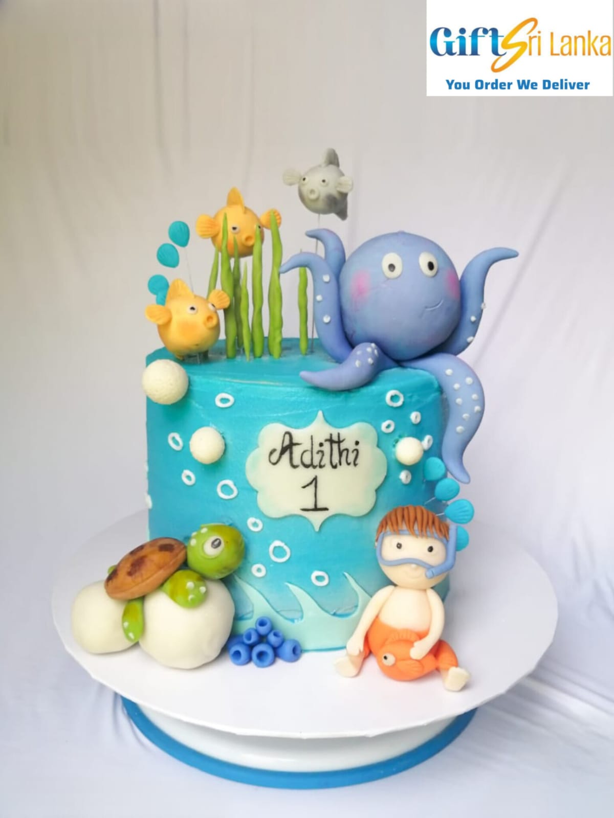 1.5kg Fondant icing covered cake (Ocean)