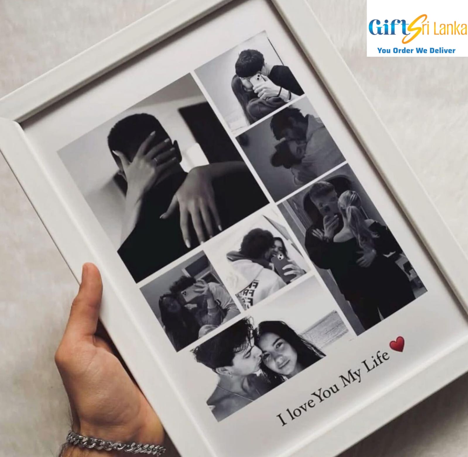 Custom White Photo Frame with Romantic Collage - A4