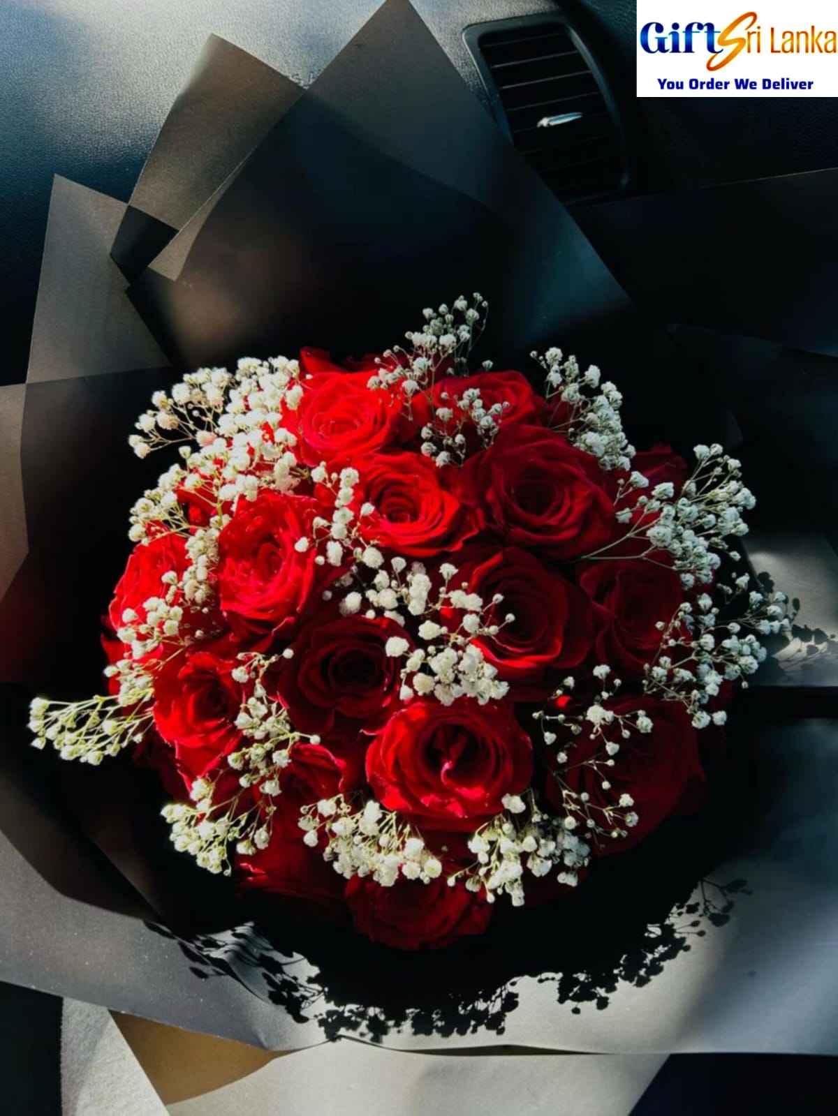 Luxury Red Rose Bouquet with Baby’s Breath | Romantic Flower Delivery Sri Lanka
