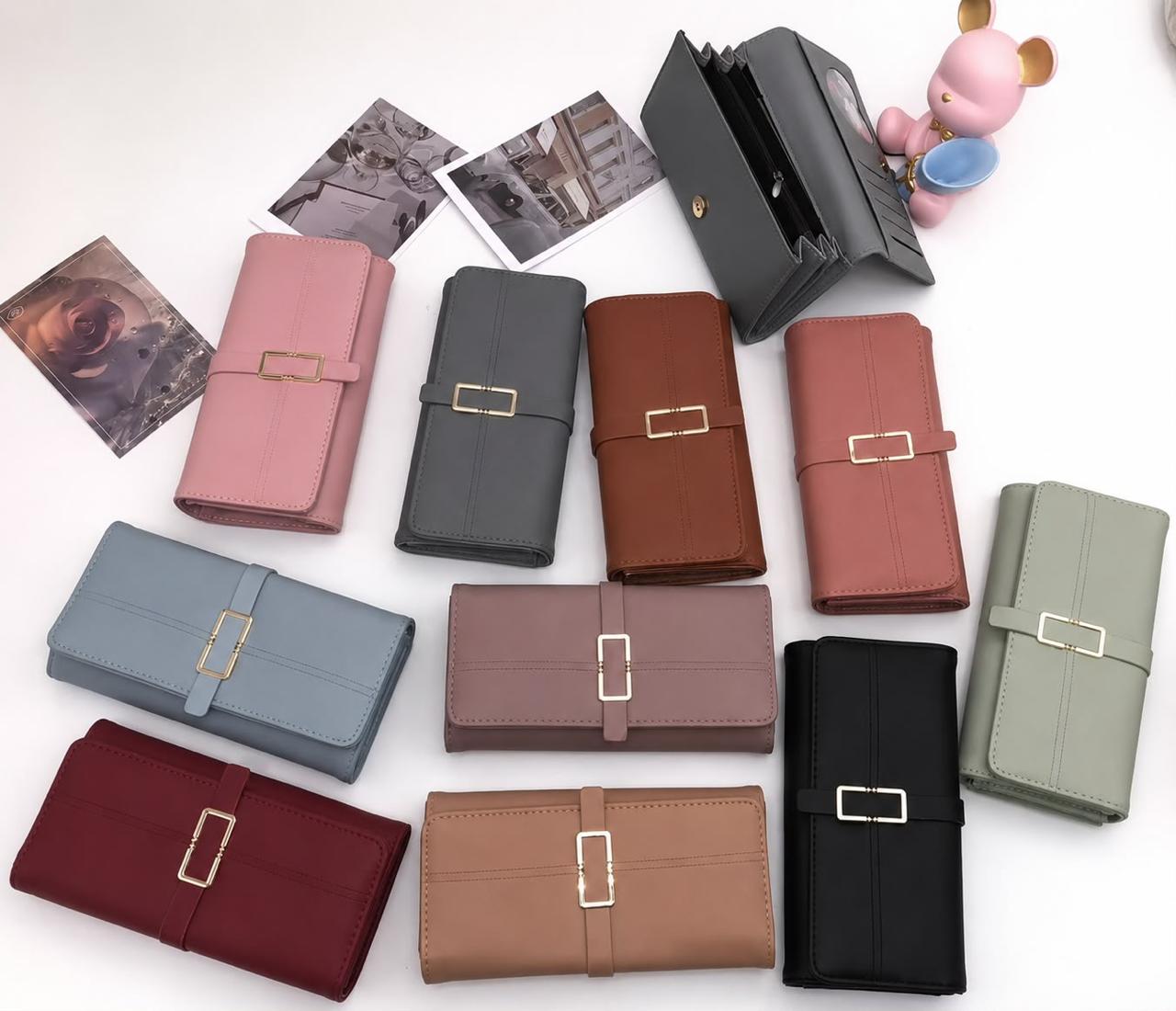 Women's Long Wallet | Elegant Multi-Color Wallet with Gold Buckle