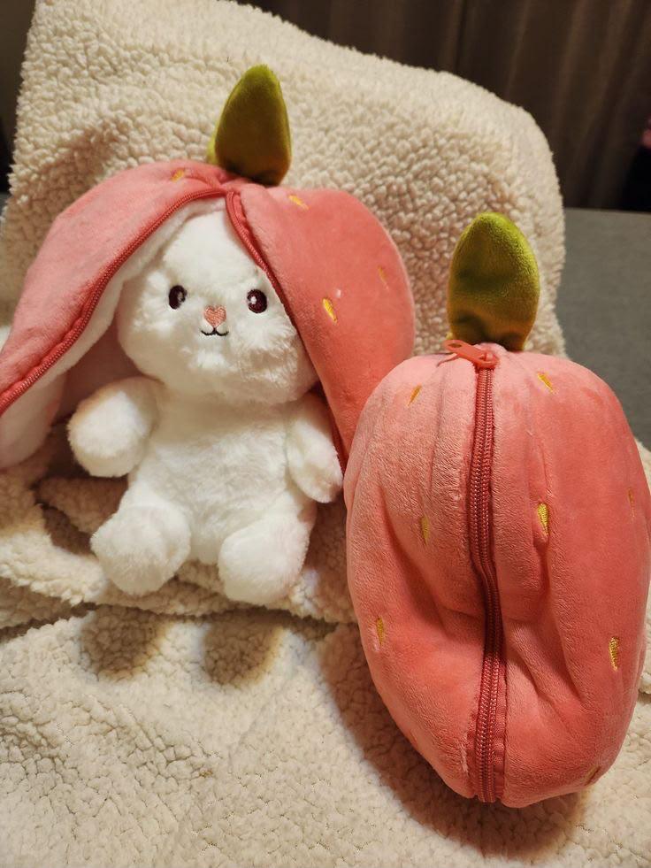 Strawberry Bunny Plush Toy | Cute Zipper Surprise Stuffed Animal