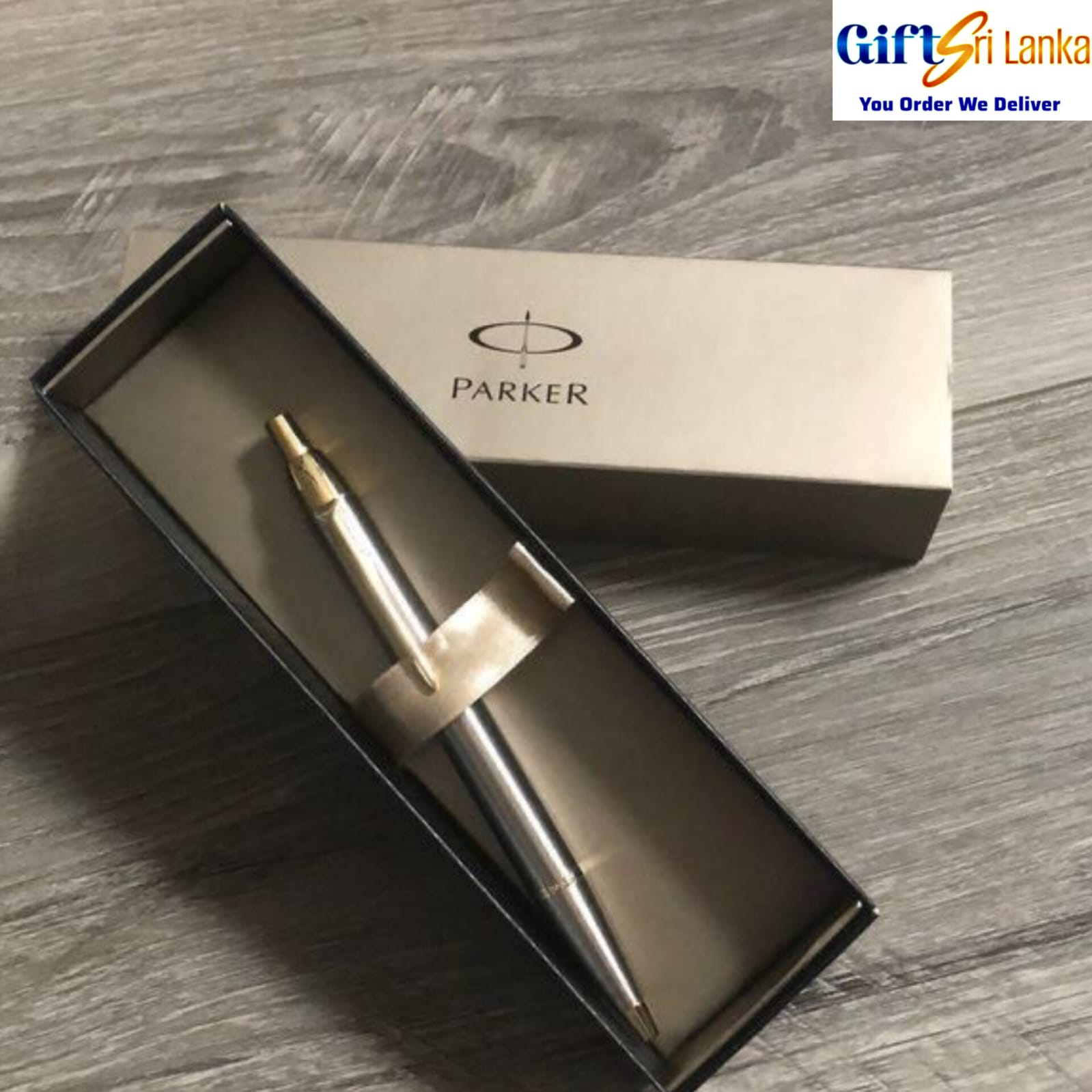 Parker Silver Ballpoint Pen with Gold Trim | Premium Gift Box Set