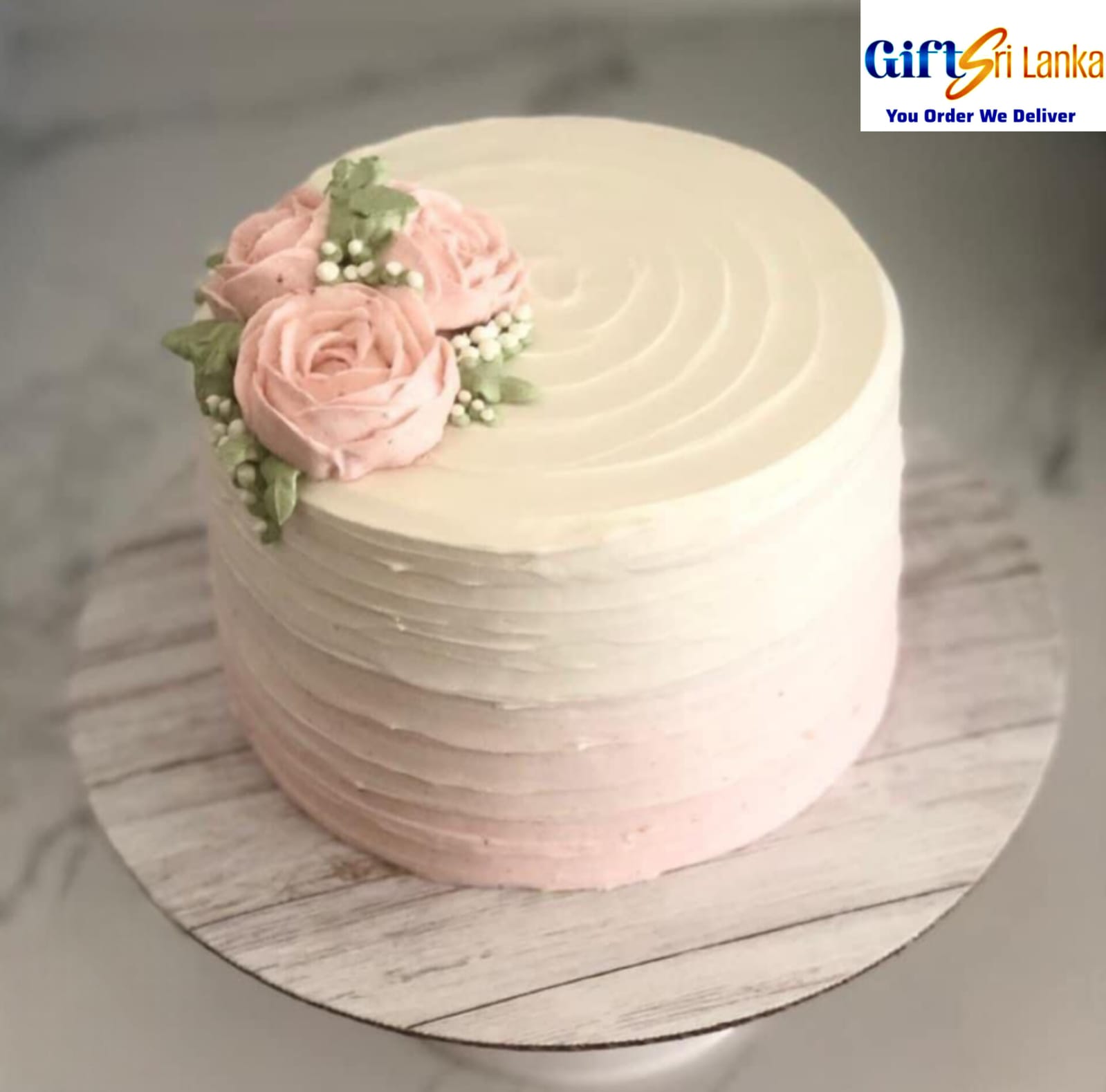 Romantic Pink Gradient Cake with Buttercream Roses – 750g Vanilla