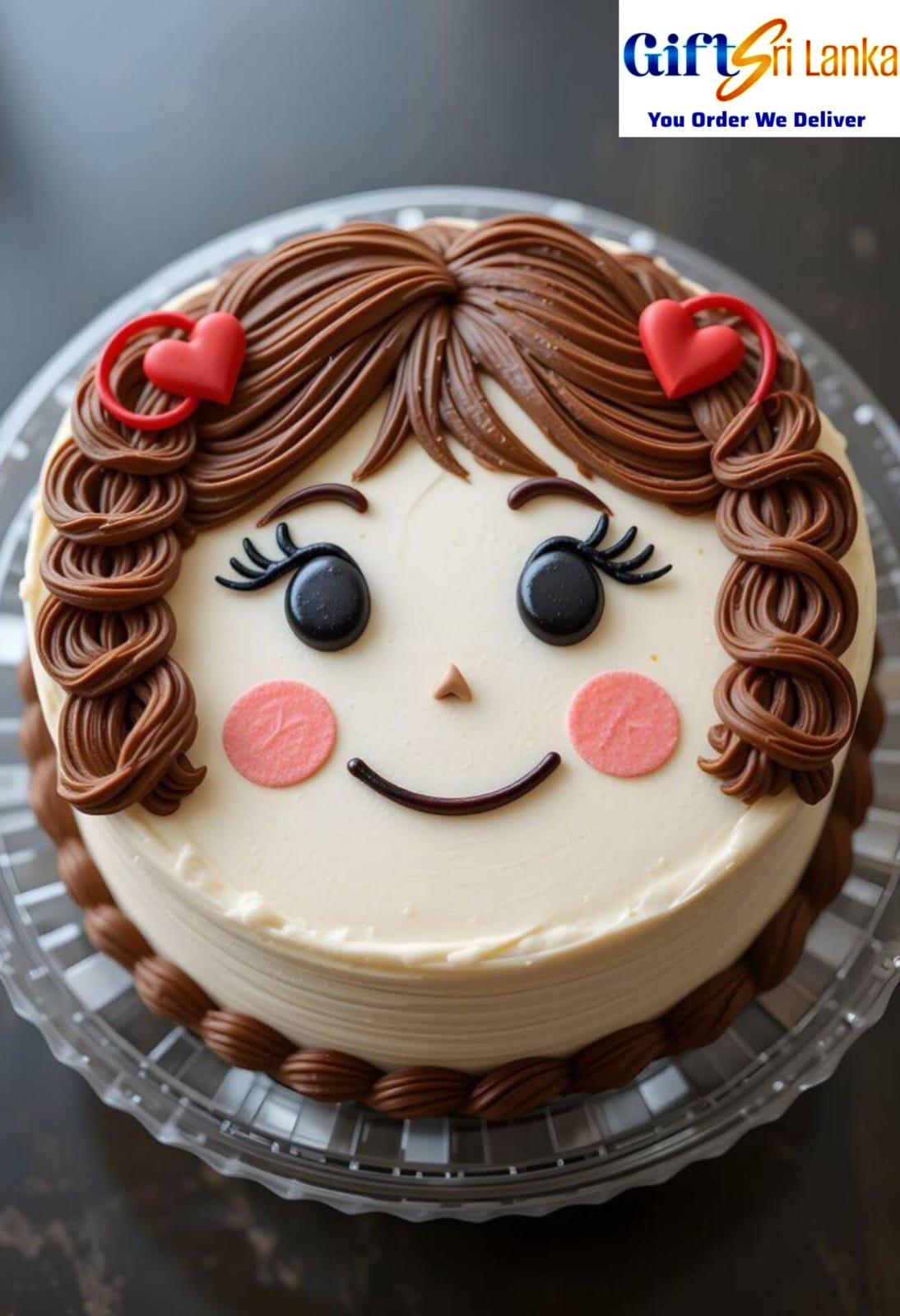 Cute Girl Face Ribbon Cake with Chocolate Buttercream Hair – 1kg