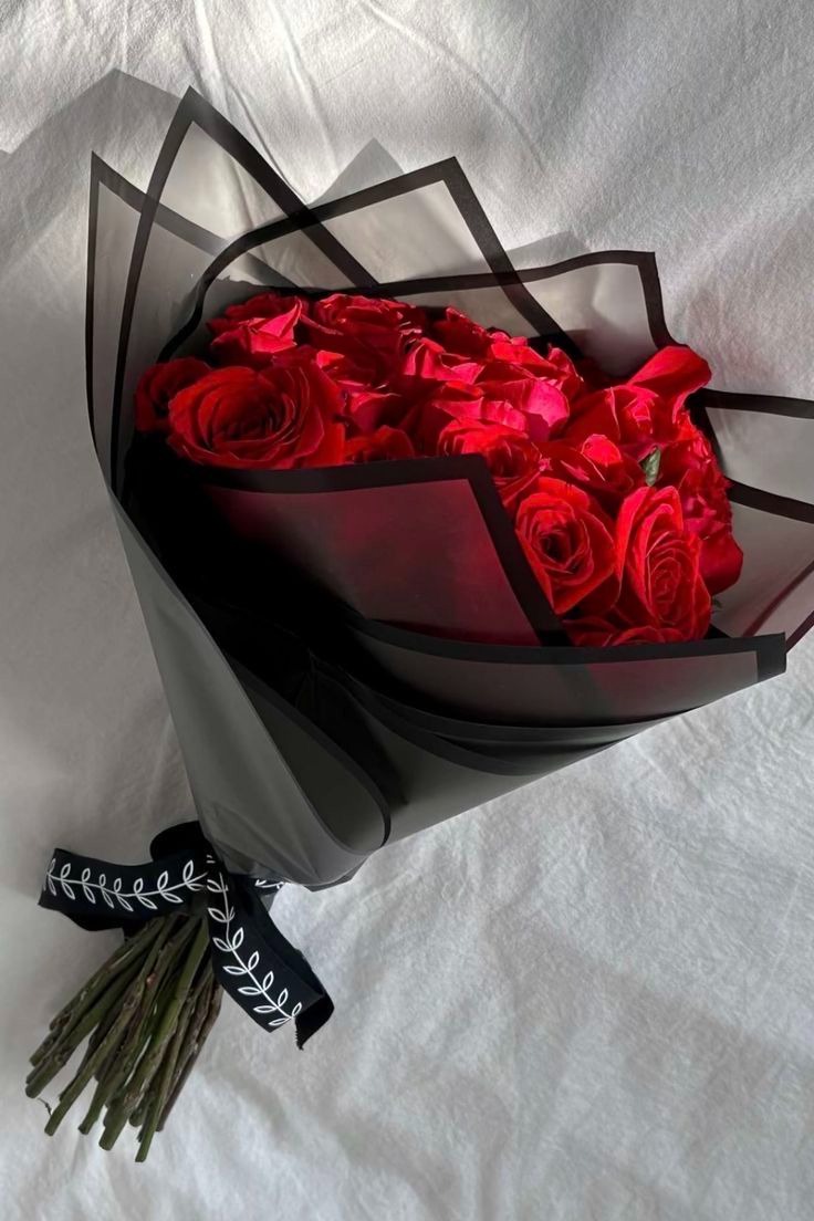 Premium Red Rose Bouquet in Black Organza Wrapping
