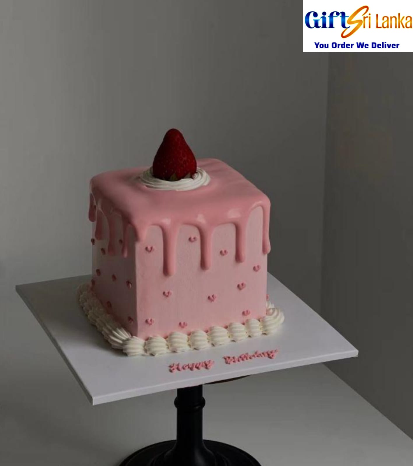 Cute Pink Drip Strawberry Cake with Heart Details – 1kg