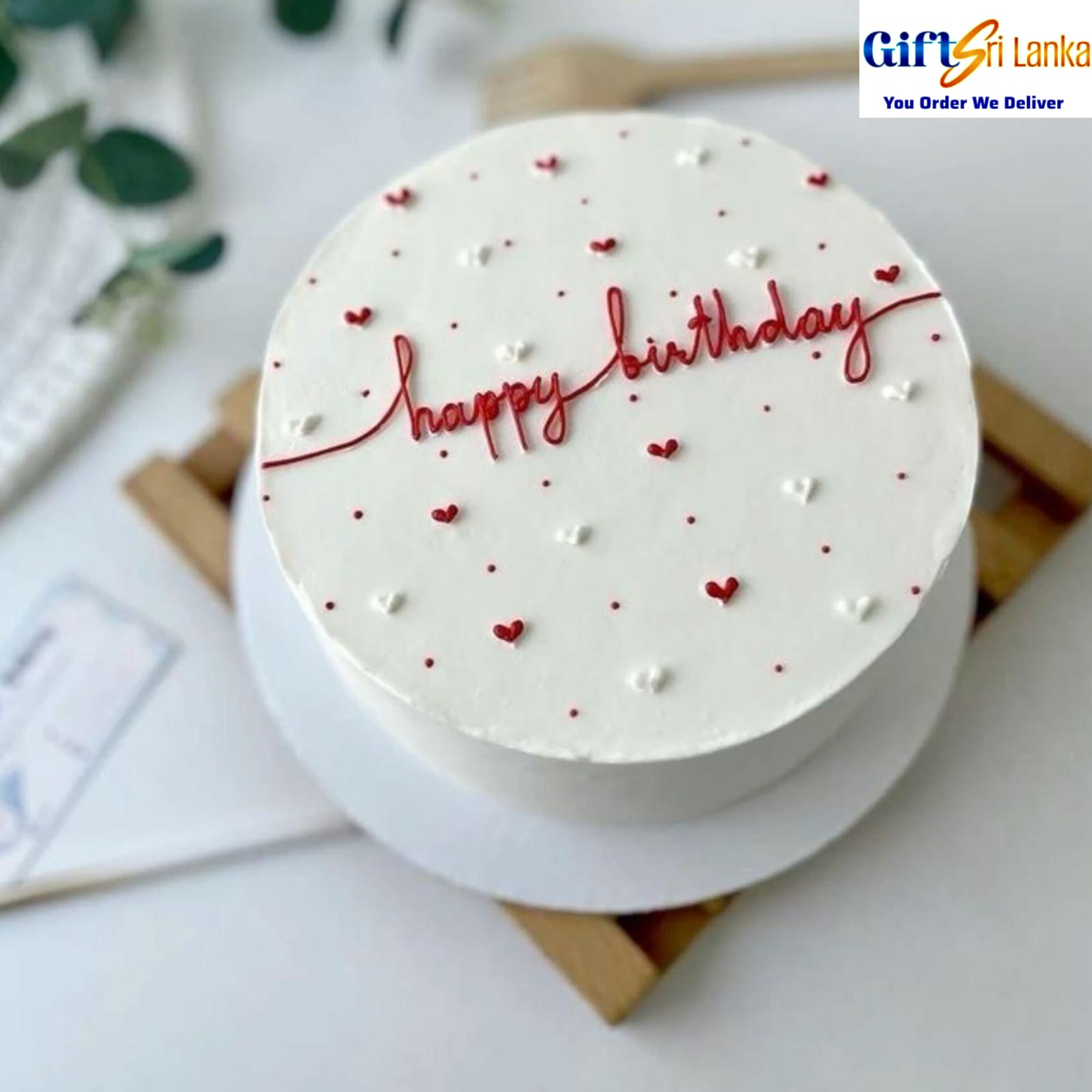 Minimalist White Birthday Cake with Red Heart Design | Elegant Celebration Cake