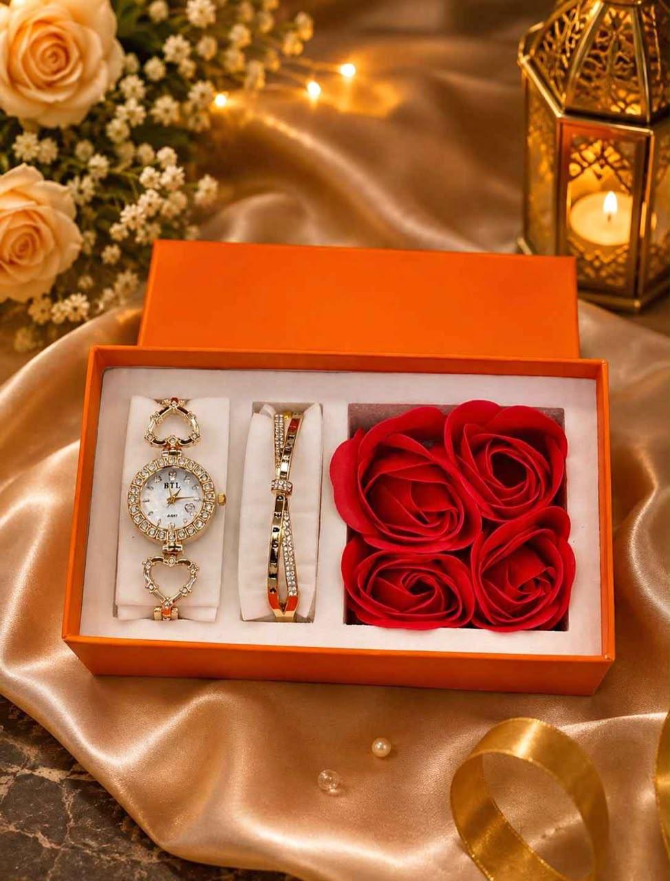 Luxury Gold Watch Gift Set | Elegant Rose-Inspired Accessory Collection