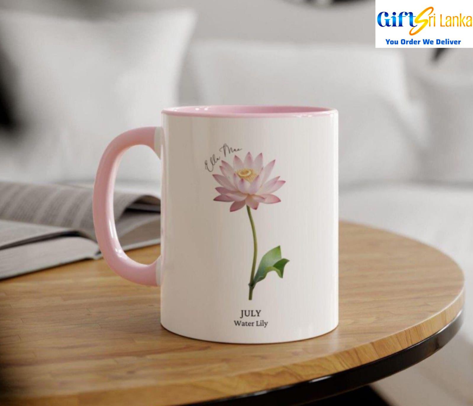 Custom Water Lily Birth Flower Ceramic Mug