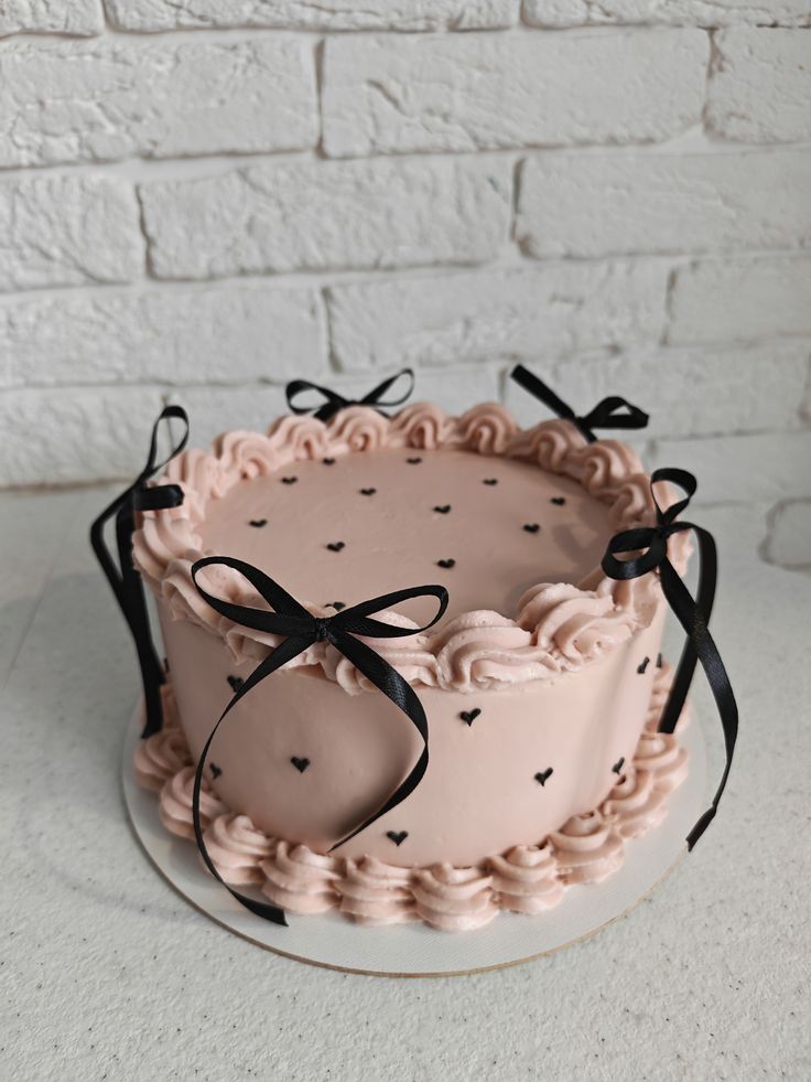 Blush Pink Heart Cake with Satin Ribbon Design | Custom Celebration Cake