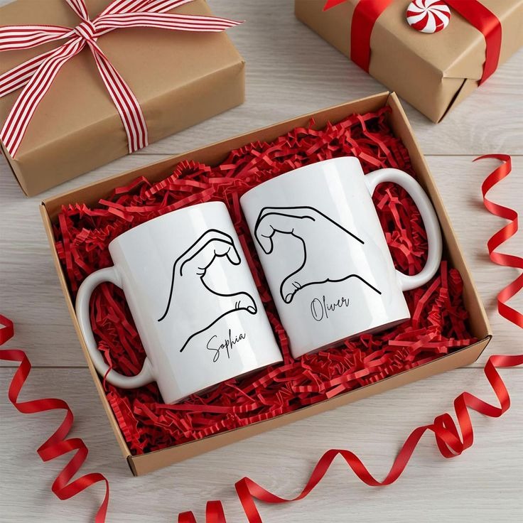 Personalized Couple Mug Set | Minimalist Line Art Design with Names