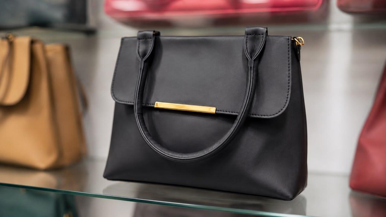 Luxury Black Leather Handbag | Elegant Structured Women's Shoulder Bag