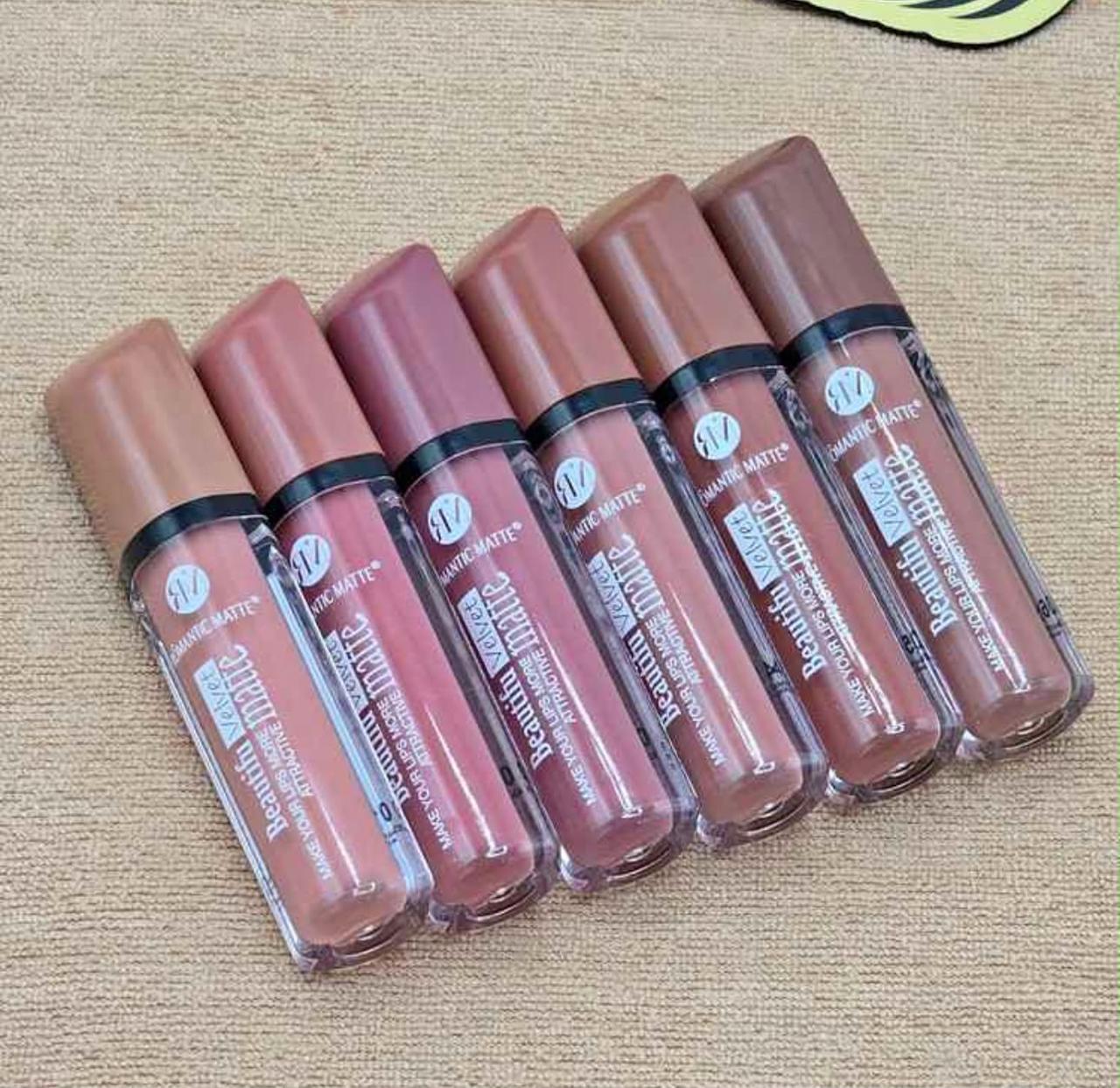 6-Piece Nude Matte Lipstick Set | Long-Lasting Velvet Lip Colors