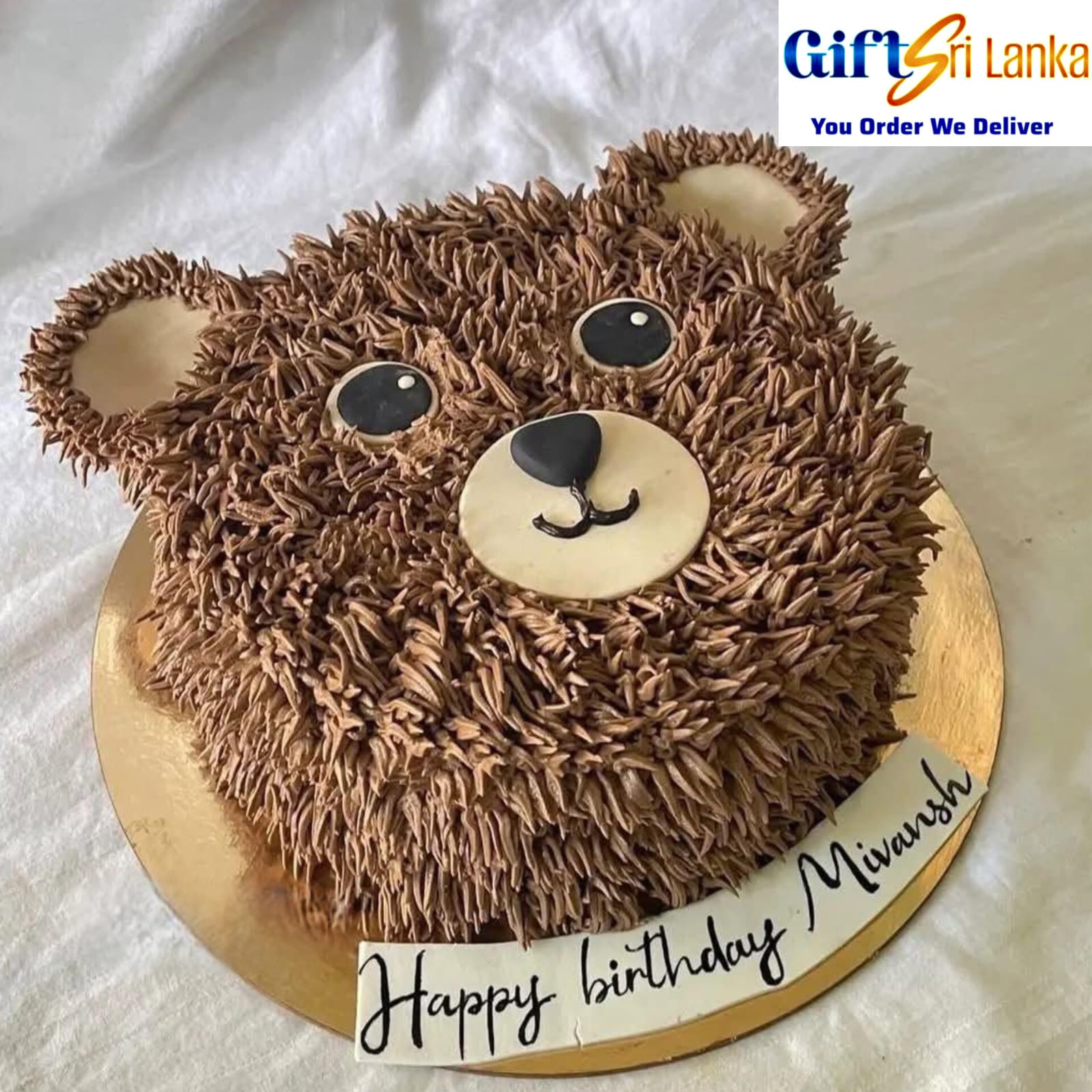 Cute Teddy Bear Face Chocolate Cake with Custom Name – 1kg